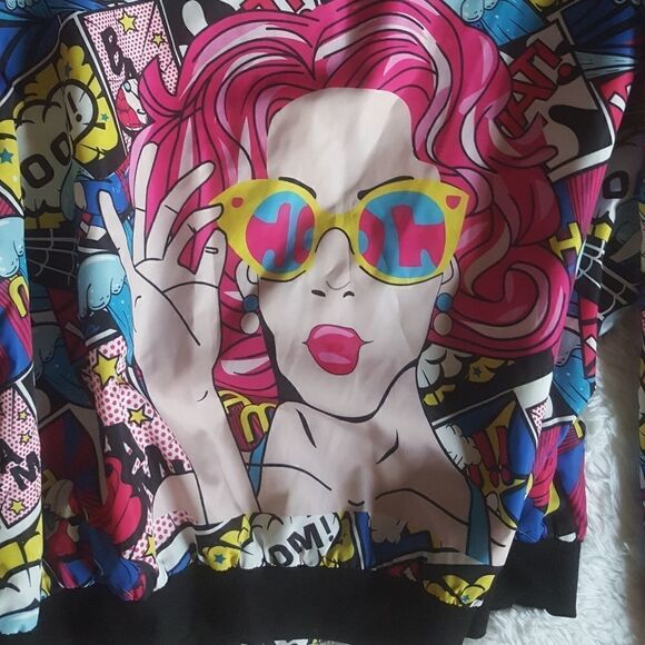 Comic Book Graphic Jacket Swishy Full Zip Multicolor Unisex Size Large - Picture 5 of 6